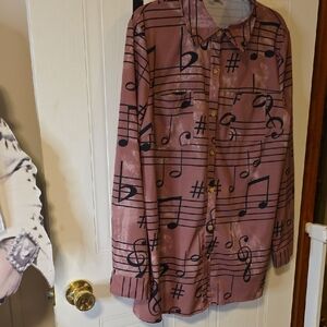 Musical Note Print Button-Up Shirt Soft Feel Very Comfotable